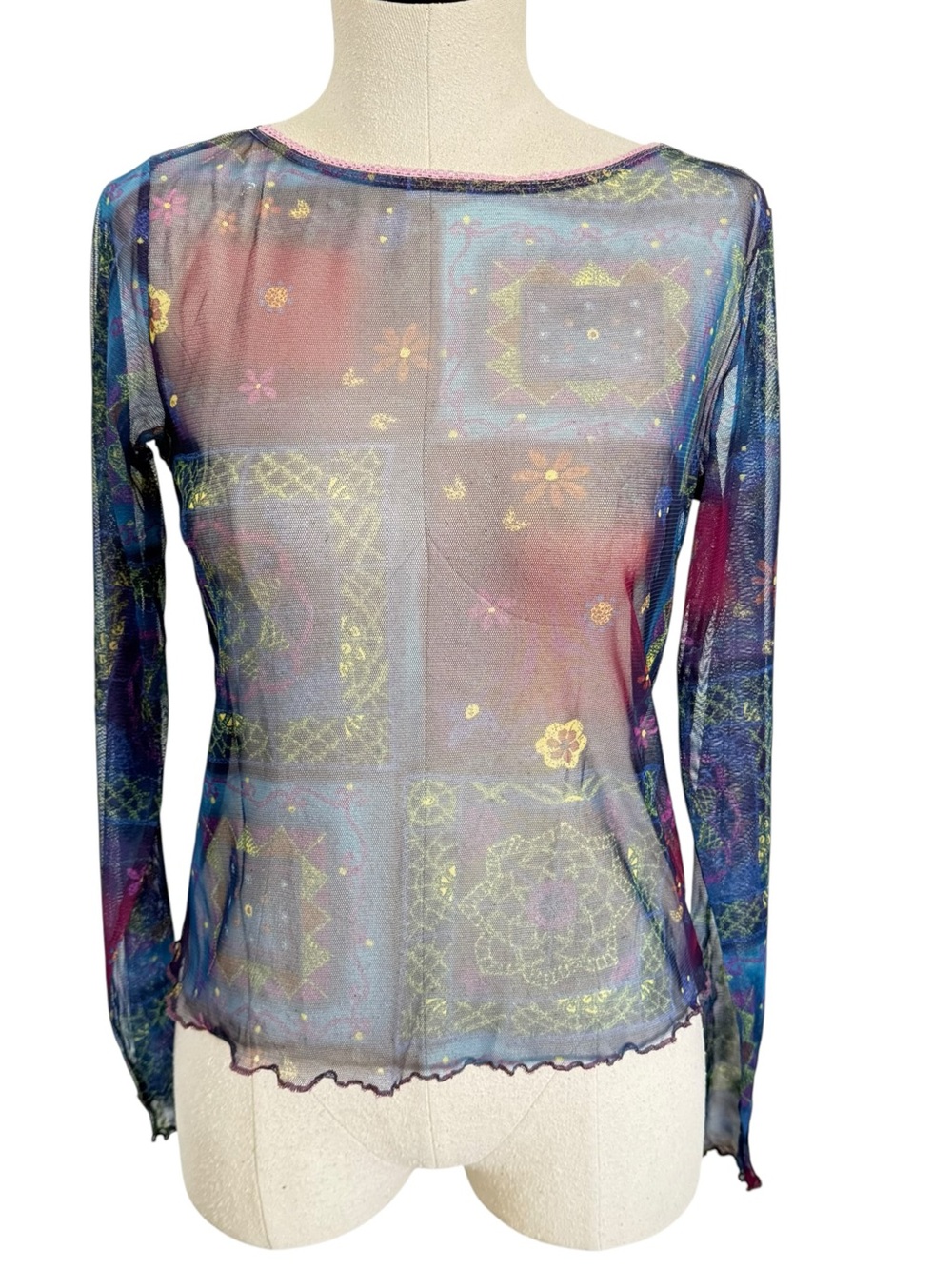 Y2K Xhilaration Sheer Multi-Color Long Sleeve Mesh Top Whimsigoth Fairy Grunge S